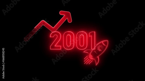 Wallpaper Mural Red neon 2001 year with upward arrow graph and rocket ship icon on black background new year Torontodigital.ca