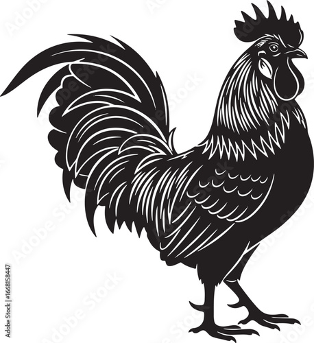 Vector art of black rooster illustration isolated on white background