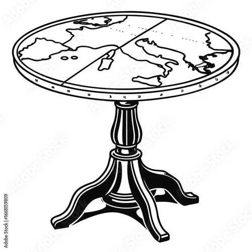 Ancient map on table silhouette