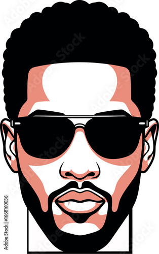 Black and White Vector Illustration of a Man with Sunglasses and Beard
