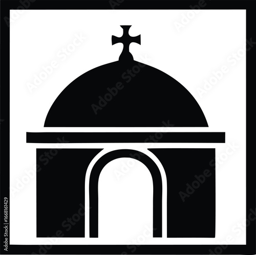 Simple silhouette of an orthodox church with a dome and cross an iconic religious building symbol representing faith and spirituality