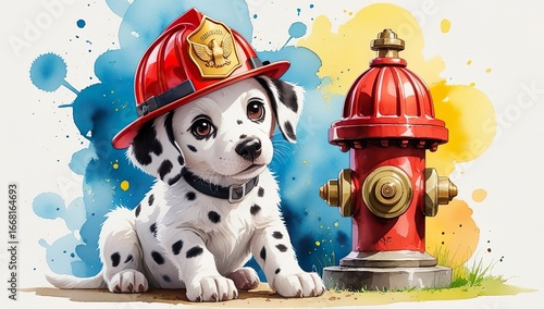 Cute Dalmatian Fire Pup in Red Helmet Celebrating National Fire Pup Day
