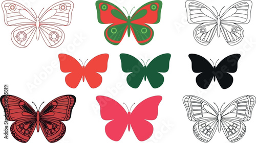 A vibrant collection of colorful butterfly illustrations in various styles and colors.