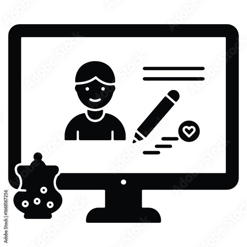 Online education platform with user profile and interactive learning experience symbolizing creativity and personalized content delivery for students