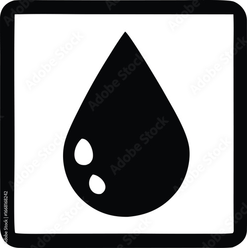 Simple black water drop icon within a square border clear liquid symbol graphic art