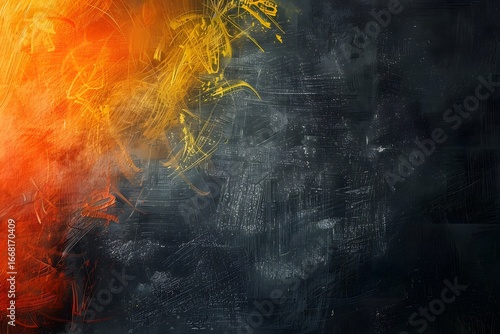 Colorful Chalk Smudge Patterns in Orange and Yellow on a Black Chalkboard Texture Ideal for Artistic Projects grunge background with grunge effect