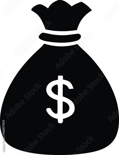 Iconic symbol of wealth and financial prosperity featuring a closed money bag with a prominent dollar sign graphic