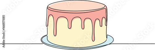 Delicious cake with pink frosting dripping down the sides