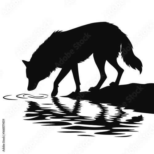 Wolf drinking from stream silhouette