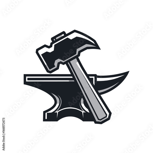 Strong and Simple Blacksmith Logo Design Illustration with a Hammer and Anvil