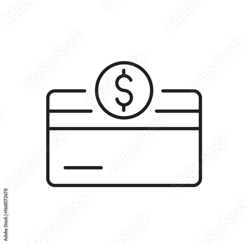 A vector icon of a credit or debit card with chip and stripe, created in line style with editable stroke