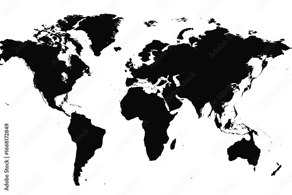 Obraz premium Monochrome World Map Silhouette A Comprehensive Geographical Depiction of Continents and Landmasses