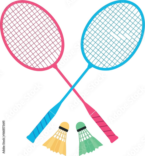 Two crossed badminton rackets with shuttlecocks, ready for a fun game
