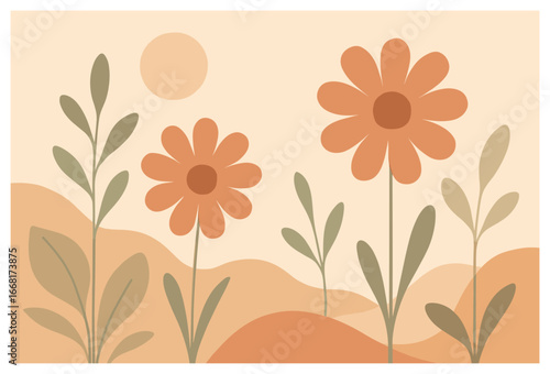 Minimalist garden bliss vector: serene floral art for tranquil spaces and nature lovers