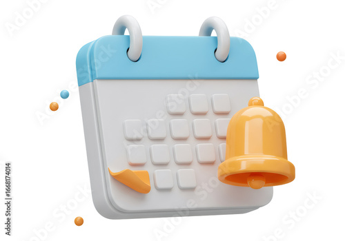 3D Rendered Calendar And Bell Icon On Transparent Background In Blue And Orange Colors