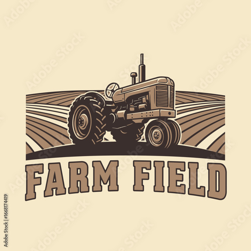 A vintage tractor sits proudly in a plowed field, symbolizing agricultural heritage and rustic charm.