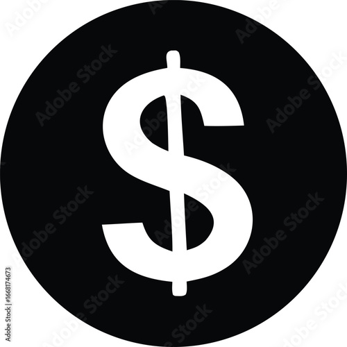 Iconic dollar symbol embossed on a black circular disk representing finance commerce and financial transactions