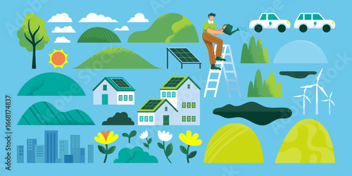 Vibrant Flat Design for Sustainable Living Original Composition