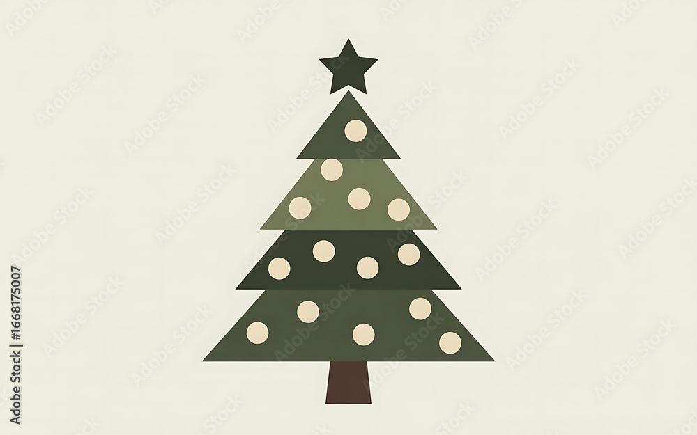 Fototapeta premium Simple green christmas tree with white ornaments and star