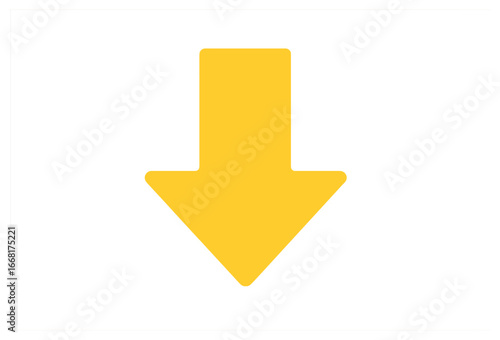 Yellow downward arrow vector - bright directional symbol, simple navigation element, download concept