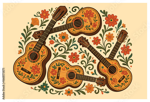 Mexican guitar vector art – festive cinco de mayo design with floral patterns