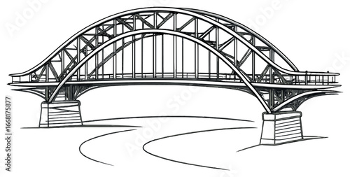 Elegant arch bridge vector: architectural structure, engineering design, infrastructure concept