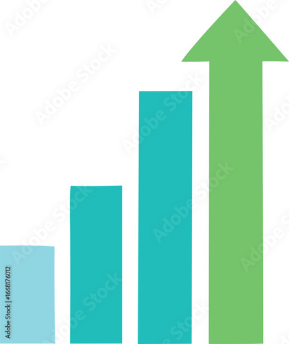 Business growth concept visualized with increasing bar chart and upward arrow symbolizing success and positive trends