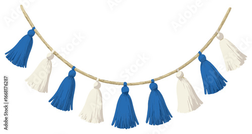 Blue and white garland vector: festive decoration concept for holiday celebrations