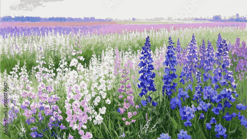 Distant Blooms Delphinium field isolated watercolor vector illustration svg