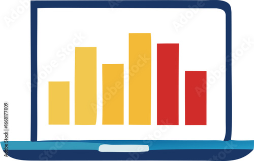Laptop displaying bar chart data showing growth trends and financial performance analysis