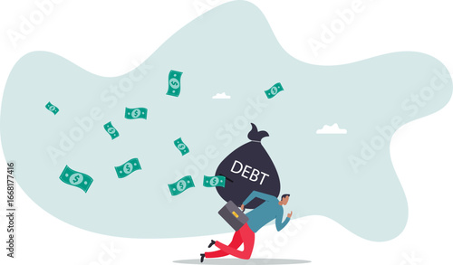 Debt burden, financial obligation or loan payment, heavy load of money failure,about a man and his life.