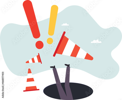 Failure or mistake causing catastrophe despair, problem or risk from crisis or recession, danger or business accident, trouble, loss or pitfall concept,about a man and his life.