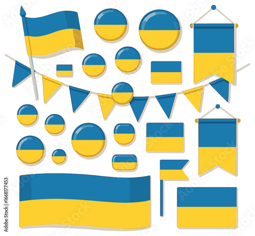 Ukrainian flag themed celebration items for national day or holiday decor