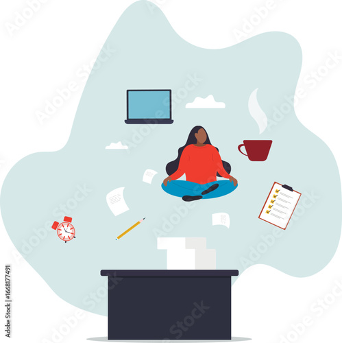 Employee wellbeing or wellness, comfortable to work, project management or relax workplace, balance or productivity concept,about a man and his life.