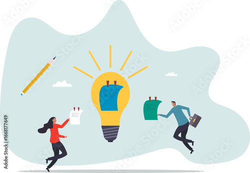 Ideation, brainstorming to gather new idea, effective meeting discussion, team members discover solution, scrum .about a man and his life.