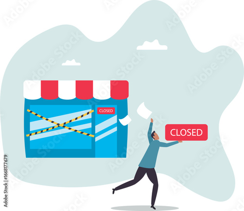 Close business, decision to stop operate company, office closing down out of business, store, end business signboard problem or recession.about a man and his life.