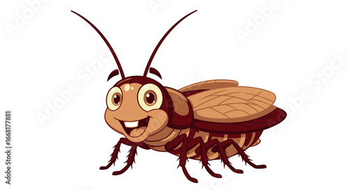 Cheerful cartoon cricket with a wide smile, ready to chirp