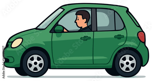 Compact green car vector: eco-friendly vehicle design for environmental consciousness