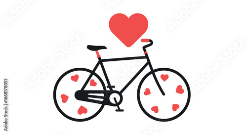 Bicycle adorned with hearts symbolizes love for cycling and healthy lifestyle