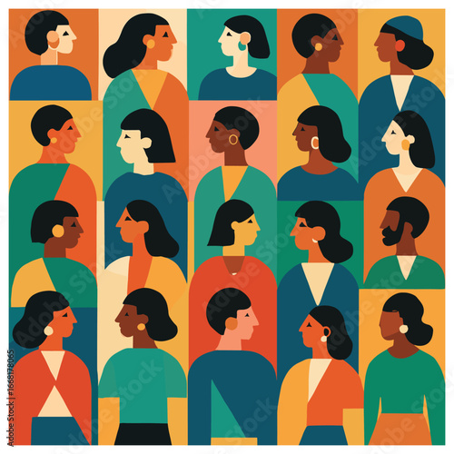 Geometric diversity mosaic vector art celebrating multicultural unity and colorful concepts