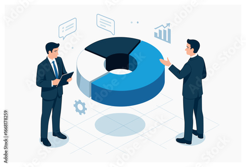 Futuristic business meeting vector: innovative corporate strategy, tech solutions, data analysis