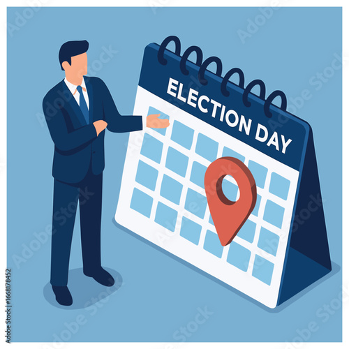 Election day reminder vector: schedule, calendar, date, voting, civic engagement concept