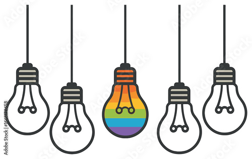 Colorful creativity vector: rainbow light bulb design for innovative ideas and inspiration