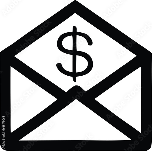 Hand-drawn envelope with dollar sign symbolizing financial communication and money transfer a visual representation of wealth