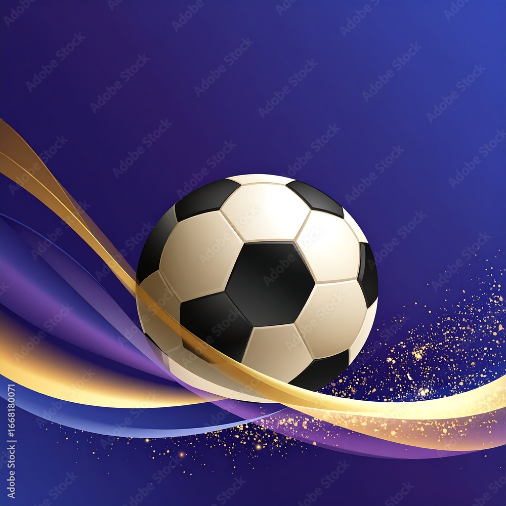 Fototapeta premium Soccer Ball, Abstract Waves, Field Background