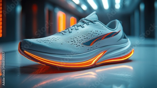 Running shoe, illuminated sole, futuristic
