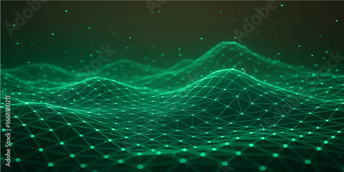 Abstract space design with glowing green and blue fractal stars