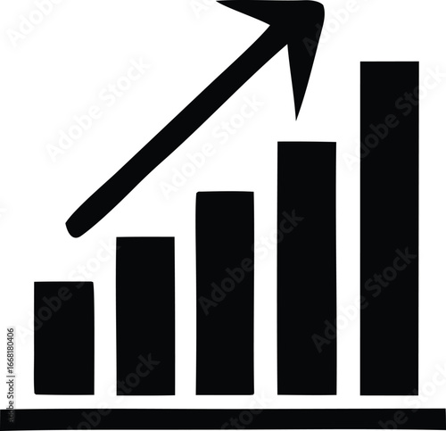 Bar chart with upward arrow indicating growth and success trend