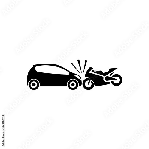 Motorcycle Hits Car, Crash icon isolated on white background