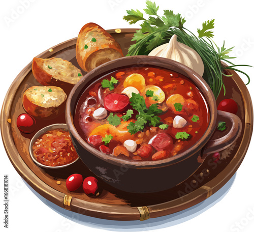 Authentic ukrainian borscht beetroot soup vector illustration